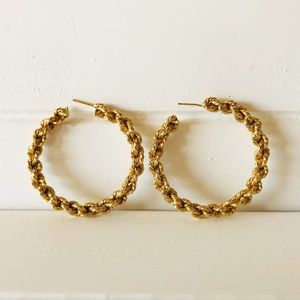 Vintage Goldtone Woven Chain Hoop Earrings